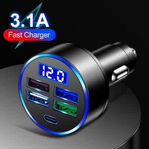 3.1A 5 Ports Car Charger Fast Charging PD QC3.0 USB C Car Phone Charger Type C Adapter in Car For iPhone Samsung Huawei Xiaomi