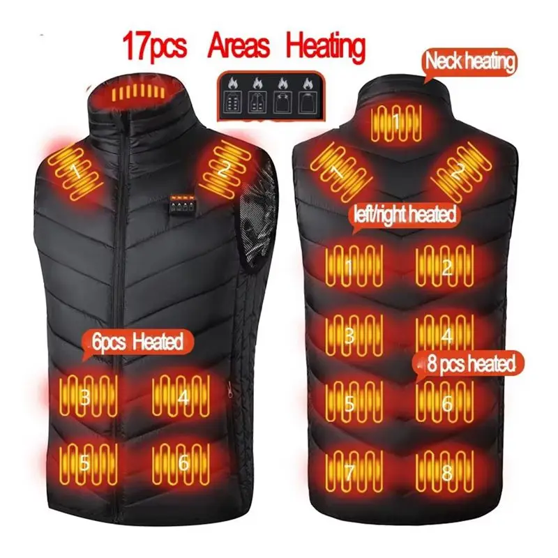 Men USB Infrared 17 Heating Areas Vest Jacket Men Winter Electric Heated Vest Waistcoat For Sports Hiking Oversized 5XL