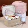 Padded Quilted Handheld Makeup Bag, Large Capacity Travel Organizer with Mesh Pocket for Brushes and Skincare Products