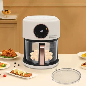 3.81Qt Air Fryer, Portable Glass Air Fryer Compact Smart Air Fryer Oven 8 Preset Modes with Digital Display Fast Preheat for Home Kitchens, Restaurants, Family Gatherings, Outdoor Picnics (White)
