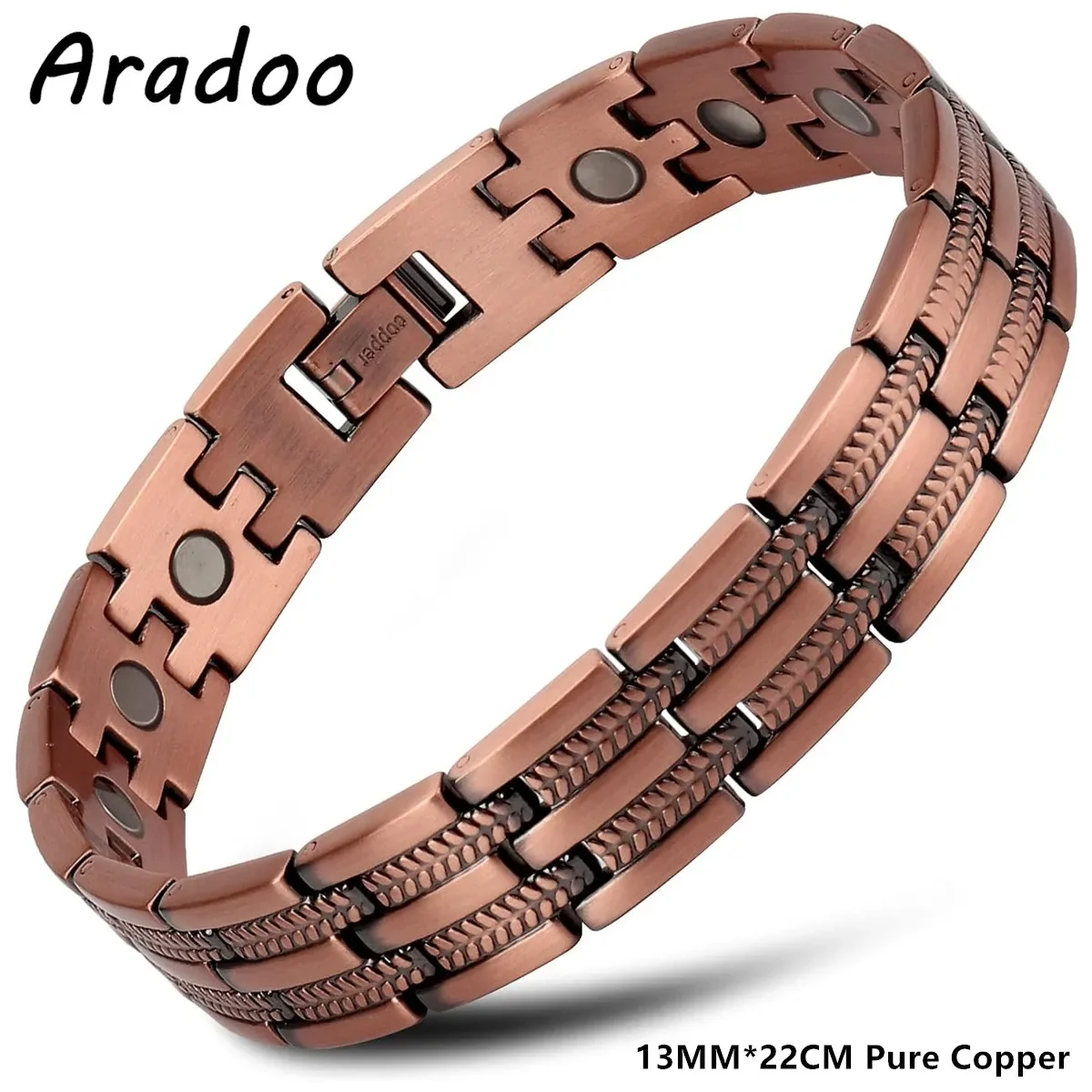 ARADOO Wheat Grain Pattern Pure Copper Magnetic Bracelet Adjustable Therapy Bangle for Joint Support & Wellness