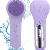 Heated Sonic Silicone Facial Cleansing Brush IPX7 Waterproof 45℃ Constant Temperature Face Massager Magnetic Rechargeable Deep P