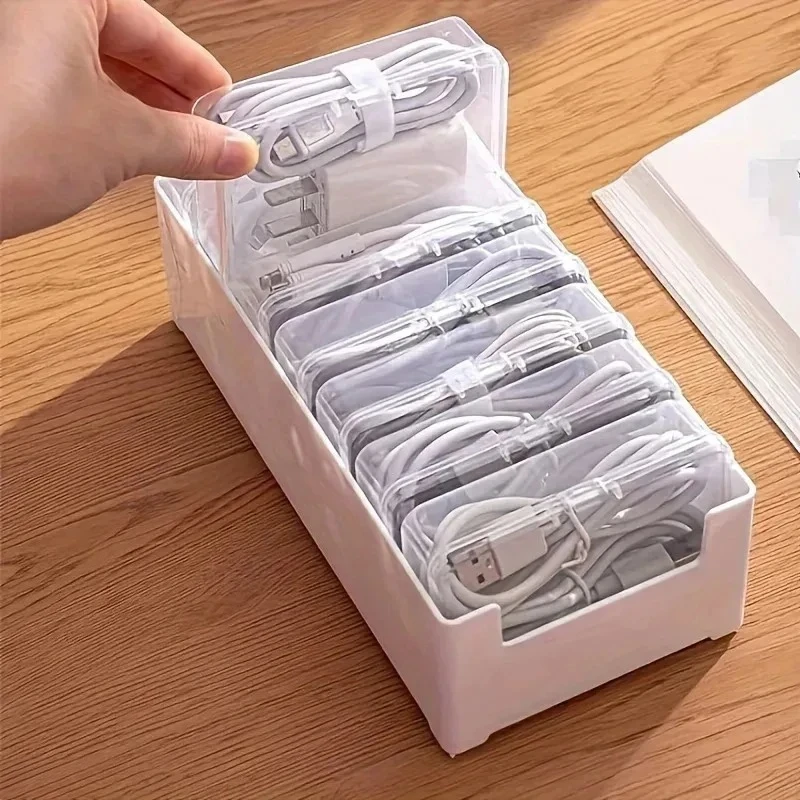 Modular Cable Organizer Box Set With Lid Transparent Cord Management Case For Desk Drawer Travel Electronics Accessories Storage - Image 5