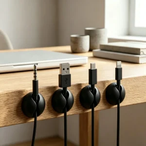 Minimalist Black Self Sticking Desktop Cable Holder Wire Cord Management Clip Neat Cable Organizer for Household Office Desktop