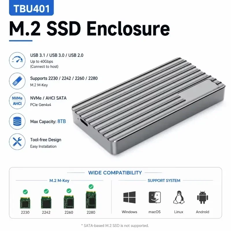 AP01 for Aluminum M.2 NVMe SSD Enclosure USB-C TBT3 USB4 40Gbps PCIe Gen4x4 Heatsink Design Portable External Case with 8TB - Image 3