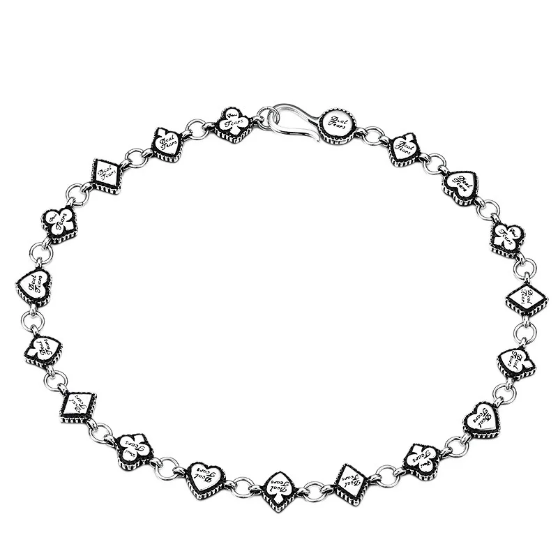 S925 sterling silver necklace fashion accessory Simple poker cards Bold style with exaggerated personality Punk style trend - Image 2