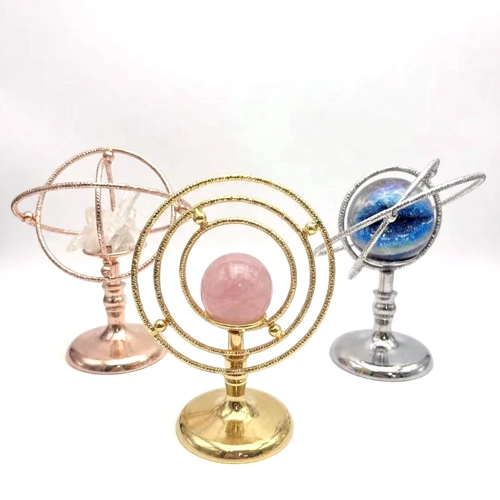 Metal Armillary Sphere Crystal Stand Holder Astronomical Ring Gemstone Ball Display Base for Rose Quartz Spheres Decor