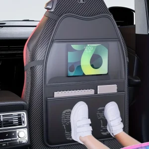 PU Leather Car Seat Kick Proof Pad with Pockets Multi-functional Tablet Holder Auto Seat Back Protection Cover for Kids