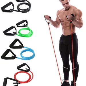 5 Levels Yoga Fitness Tensioner Resistance Band With Handles, Elastic TPE Straight Bar Yoga Pull Rope Fitness Exercise Tube Band