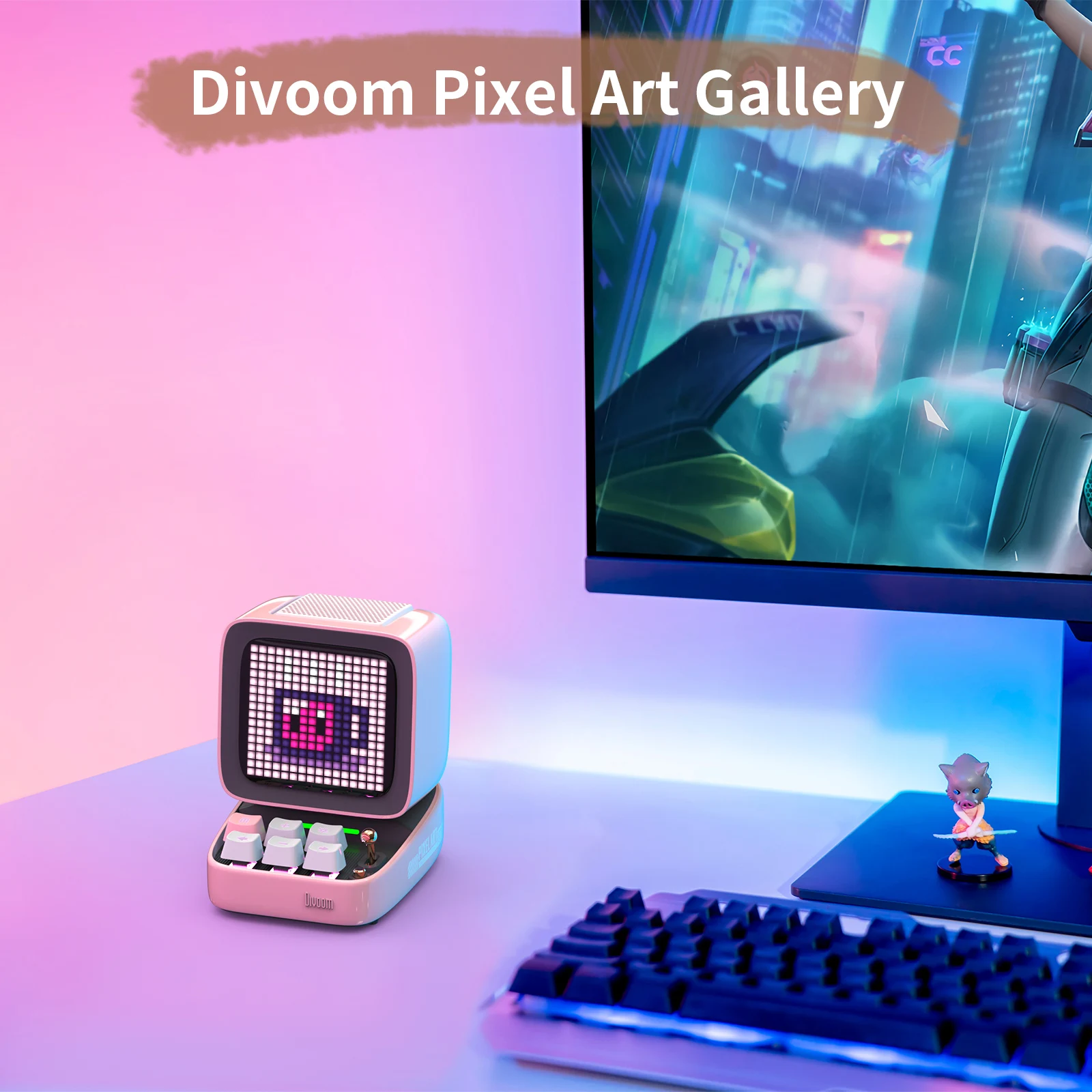 Ditoo Bluetooth Speaker Retro Pixel Art Game Portable with 16X16 LED App Controlled Front Screen (Pink) DIY LED Display Board - Image 6