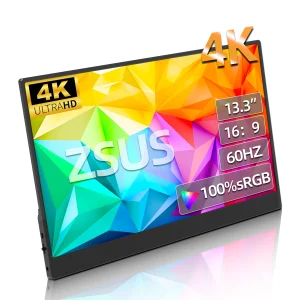 ZSUS 3840*2160 13-inch 4K Portable Monitor 60HZ For Laptop XBox PS4 / 5 Switch TV Box Cell Phone PC Extension Mobile