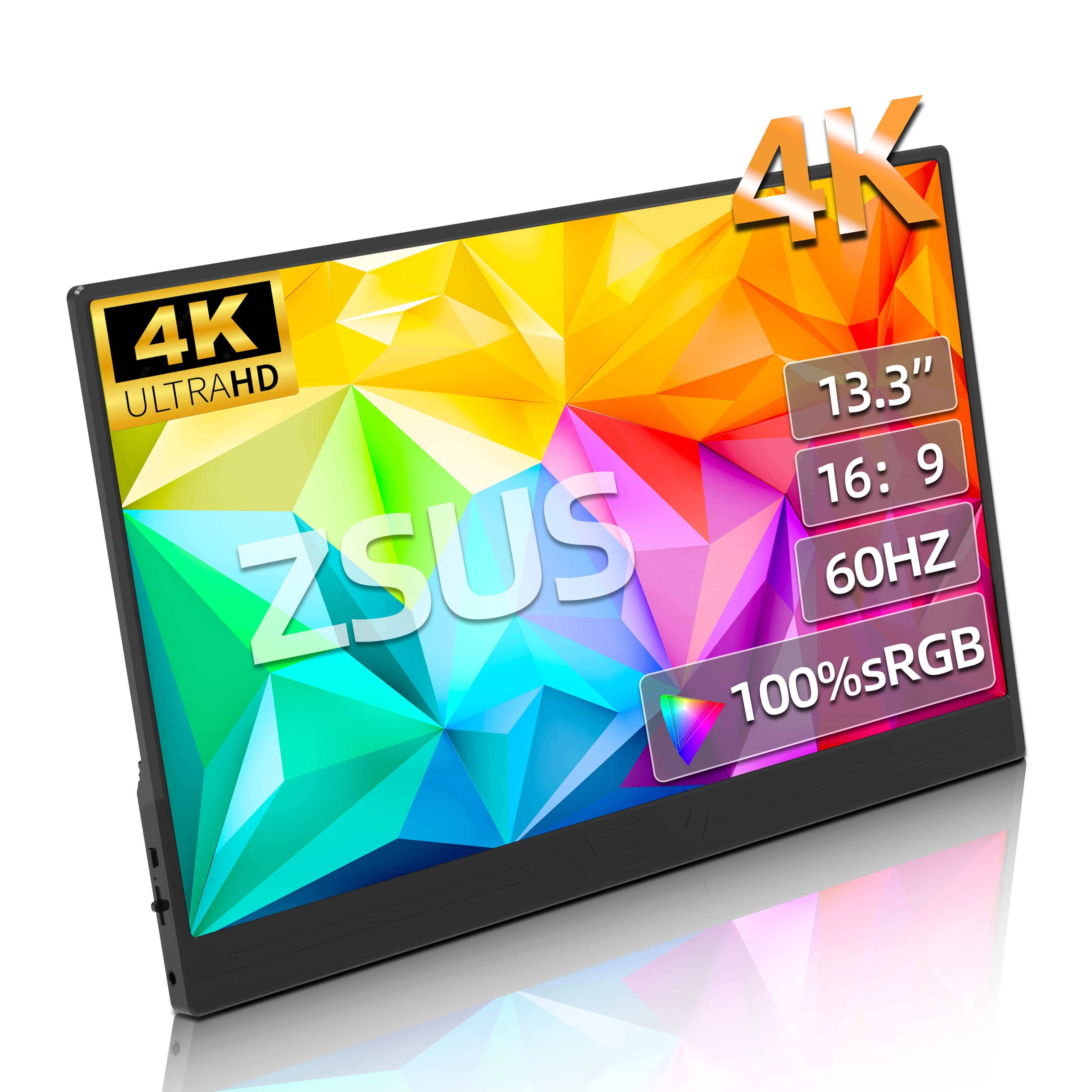 ZSUS 3840*2160 13-inch 4K Portable Monitor 60HZ For Laptop XBox PS4 / 5 Switch TV Box Cell Phone PC Extension Mobile