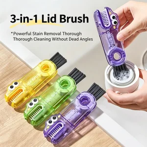 Three-in-One Cup Brush for Cleaning Cup Mouth Lid Insulated Mug Bottle Cap Gap Cleaner U-Shaped Groove Water Cup Cleaning Brush
