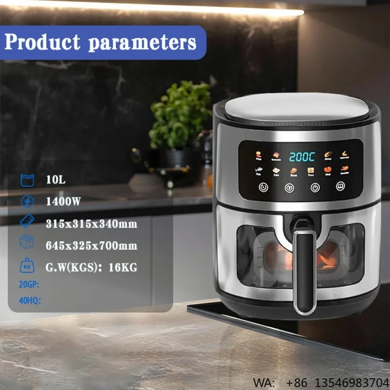 10L Smart Visual Air Fryer Electric Digital Deep Air Fryer Commercial Household Smart 10L Without Oil Air Fryer Oven - Image 5