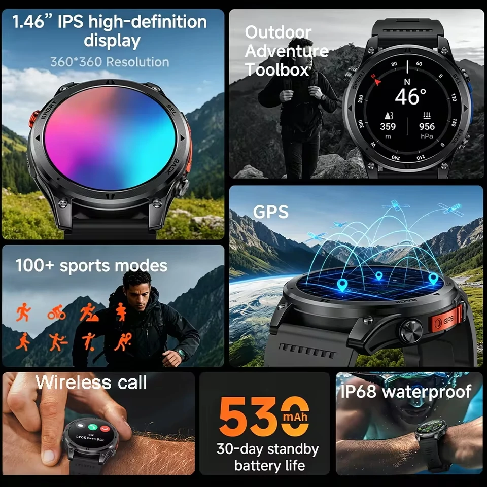 Men's GPS Smart Watch Offline Map Real-time Route Navigation Clock Man IP68 Waterproof Outdoor Watch Military Smartwatch Men - Image 2