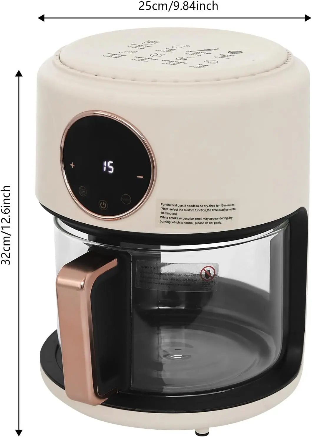 3.81Qt Air Fryer, Portable Glass Air Fryer Compact Smart Air Fryer Oven 8 Preset Modes with Digital Display Fast Preheat for Home Kitchens, Restaurants, Family Gatherings, Outdoor Picnics (White) - Image 5
