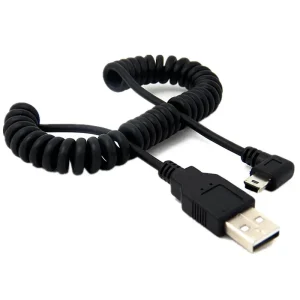 USB 2.0 Male To Mini USB Right Angled 90 Degree Flexible Spring Retractable Charging Data Cable for Car Navigation GPS MP3/MP4