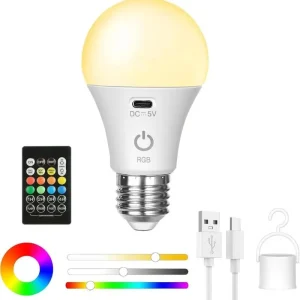 Smart LED Light Bulb Wireless Remote Control Dimmable emergency Lamp E27 RGB Colorful Temp Type-C Rechargeable Ambient Lights