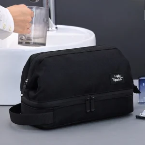 Dual Zipper Oxford Fabric Makeup Bag For Men Cosmetic Organizer Portable Business Trip Wash Skincare Storage Pouch