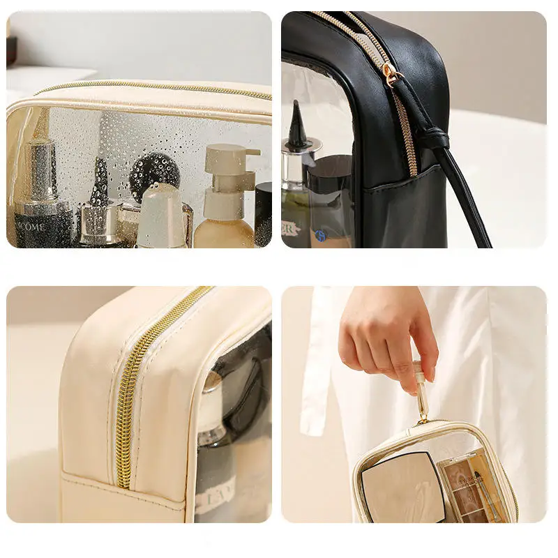 3PCS/SET Wear Resistant PVC Transparent Wash Bag Large Capacity Thick Handbag 4Pcs Skincare Organizer Travel Hand Cosmetic Bag - Image 2