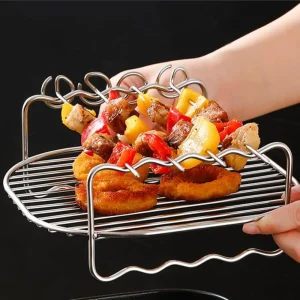 Durable Air Fryer Accessory Set Stainless Steel Baking Tray Steamer Rack Cake Mould Kitchen Utensils For Daily Cooking