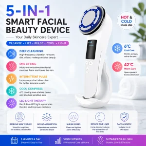 5 in 1 Hot Cold Facial Massager EMS Microcurrent LED Light Therapy Skincare Device Cleansing Lifting Pulse Import Beauty Machine