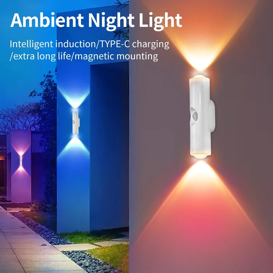 Rechargeable RGB Wall Lamp Double Head Motion Sensor Magnetic Night Light Wireless Smart LED Spotlight for Hallway Kitchen - Image 4