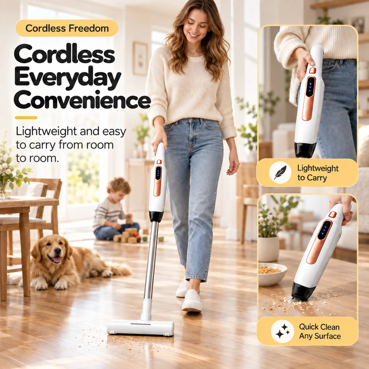 Cordless Home Floor Vacuum Cleaner, High-Power Cordless Strong Handheld Vacuum, Suitable For Sofa, Floor, Office, Car, Lightweight And Compact, 4 In 1