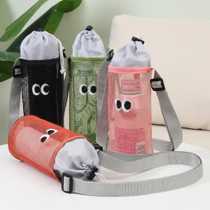 Mesh Cute Big Eye Embroidered Drawstring Bag Water Bottle Insulated Cup Storage Bag Cute Single Shoulder Crossbody Bags
