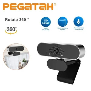 PEGATAH Webcam USB Cameras with Rotatable 360° Built-in Dual Mics Smart Full HD Webcam for PC Laptops Multi Functional Bracket